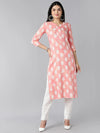 Ahika Women Peach Coloured White Ethnic Motifs Embellished Gotta Patti Kurta