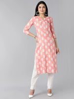 Ahika Women Peach Coloured White Ethnic Motifs Embellished Gotta Patti Kurta