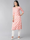 Ahika Women Peach Coloured White Ethnic Motifs Embellished Gotta Patti Kurta