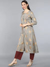 Ahika Women Taupe Striped Solid Kurtas