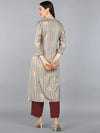 Ahika Women Taupe Striped Solid Kurtas