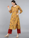 Ahika Women Mustard Ethnic Motifs Solid Kurtas