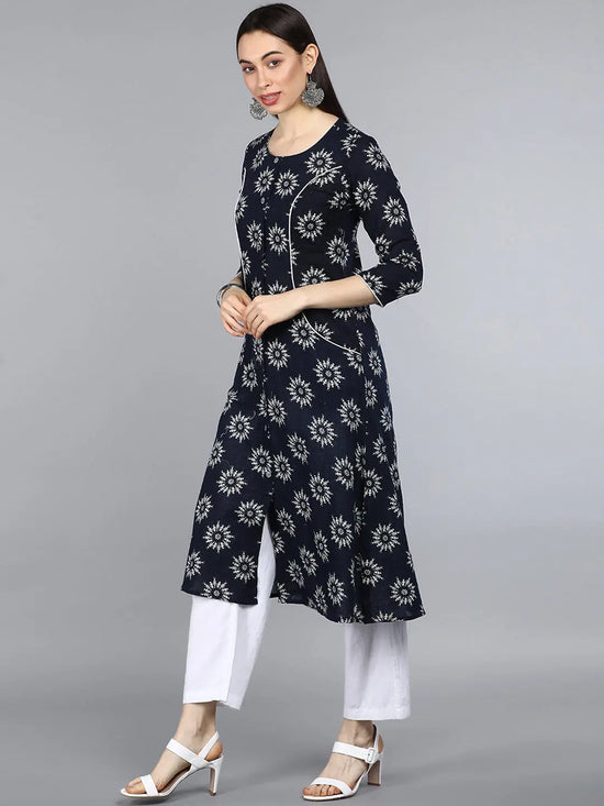 Ahika Women Navy Blue Ethnic Motifs Printed Kurtas