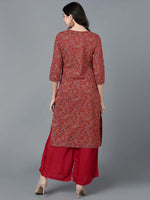 Ahika Women Red Cotton Printed Kurtas