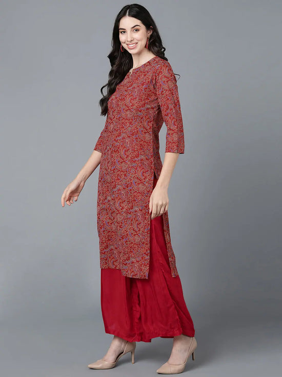 Ahika Women Red Cotton Printed Kurtas