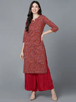 Ahika Women Red Cotton Printed Kurtas