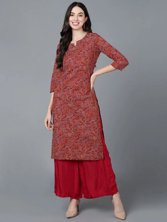 Ahika Women Red Cotton Printed Kurtas