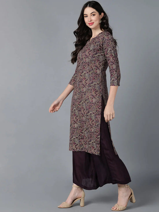 Ahika Women Purple Cotton Printed Kurtas