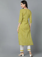 Ahika Women Yellow Cotton Striped Kurtas