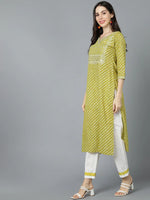 Ahika Women Yellow Cotton Striped Kurtas