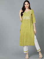 Ahika Women Yellow Cotton Striped Kurtas