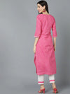 Ahika Women Pink Cotton Striped Kurtas