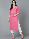 Ahika Women Pink Cotton Striped Kurtas