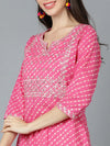 Ahika Women Pink Cotton Striped Kurtas