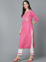 Ahika Women Pink Cotton Striped Kurtas