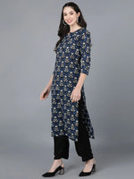 Ahika Women Cotton Navy Blue Printed Kurtas 1