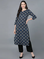 Ahika Women Cotton Navy Blue Printed Kurtas 1