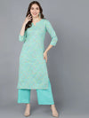 Ahika Women Sea Green Cotton Printed Kurta