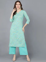 Ahika Women Sea Green Cotton Printed Kurta