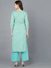 Ahika Women Sea Green Cotton Printed Kurta