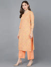 Ahika Women Peach Cotton Printed Kurta