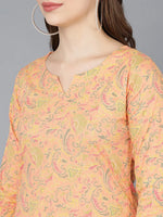 Ahika Women Peach Cotton Printed Kurta