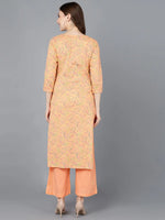 Ahika Women Peach Cotton Printed Kurta