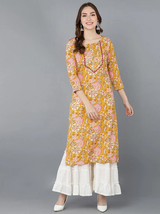 Ahika Women Mustard Cotton Floral Printed