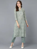 Ahika Women Green Cotton Printed Kurta