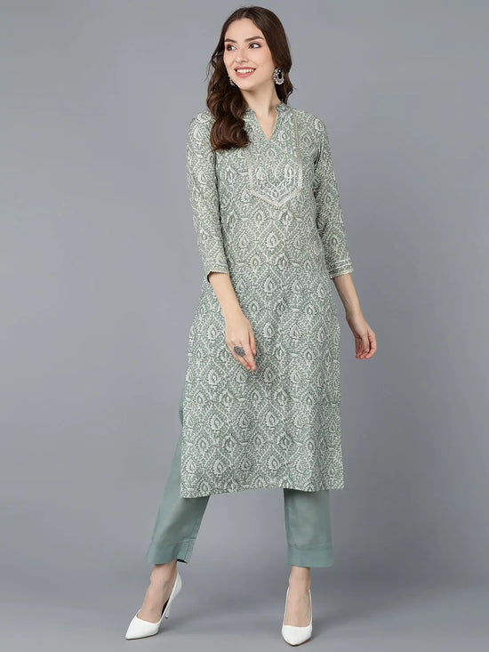 Ahika Women Green Cotton Printed Kurta