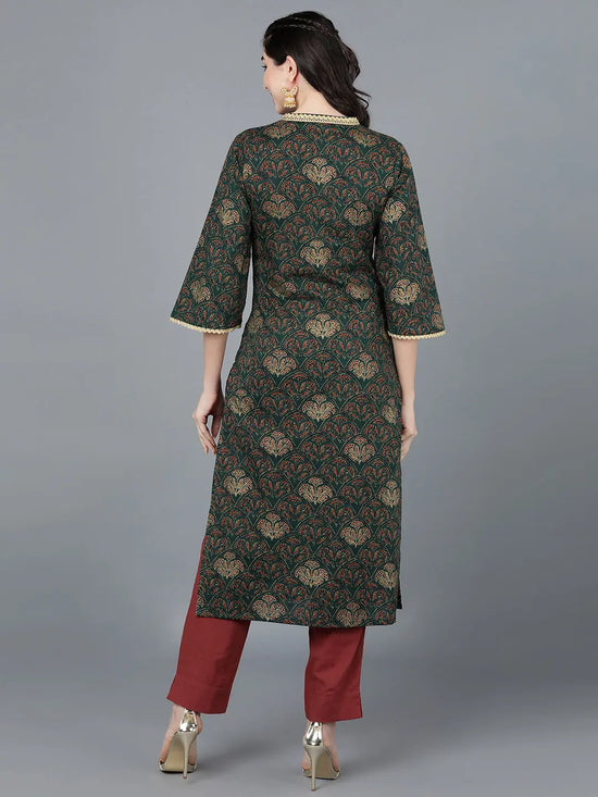 Ahika Women Cotton Green Printed Kurtas 1