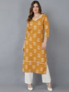 Ahika Women Mustard Cotton Floral Printed Kurtas