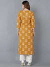 Ahika Women Mustard Cotton Floral Printed Kurtas