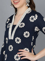 Ahika Women Navy Blue Cotton Floral Printed