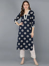 Ahika Women Navy Blue Cotton Floral Printed