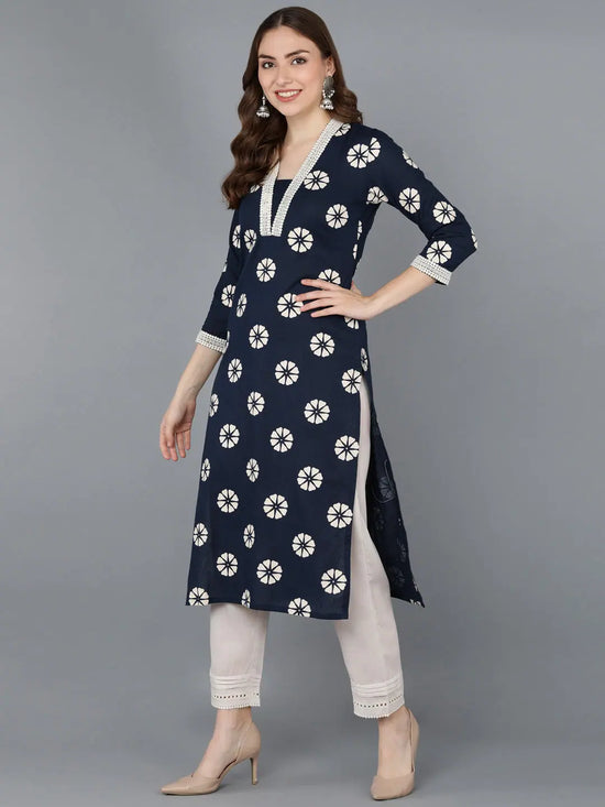 Ahika Women Navy Blue Cotton Floral Printed