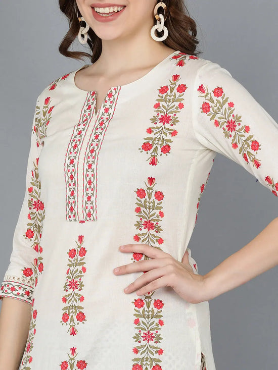 Ahika Women Off White Cotton Ethnic Motifs