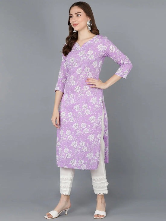 Ahika Women Lavender Cotton Floral Printed