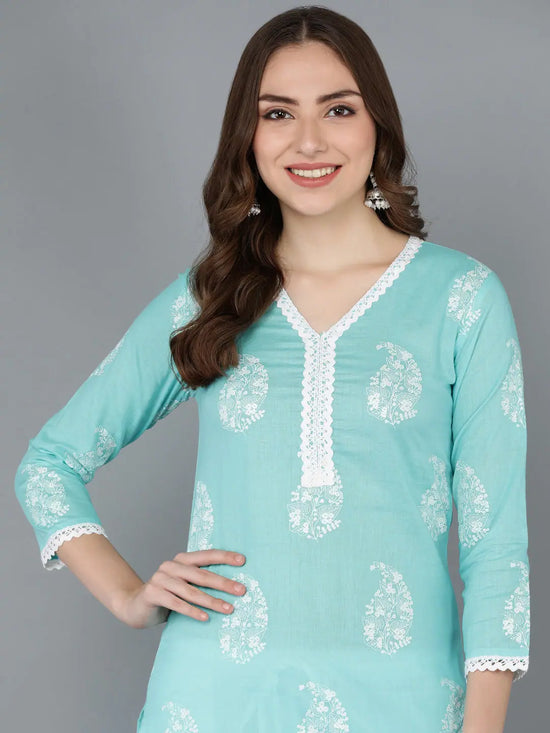 Ahika Women Blue Cotton Paisley Printed