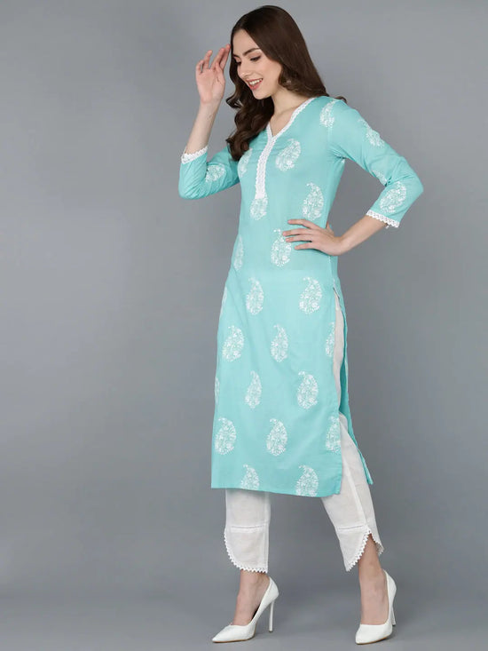 Ahika Women Blue Cotton Paisley Printed