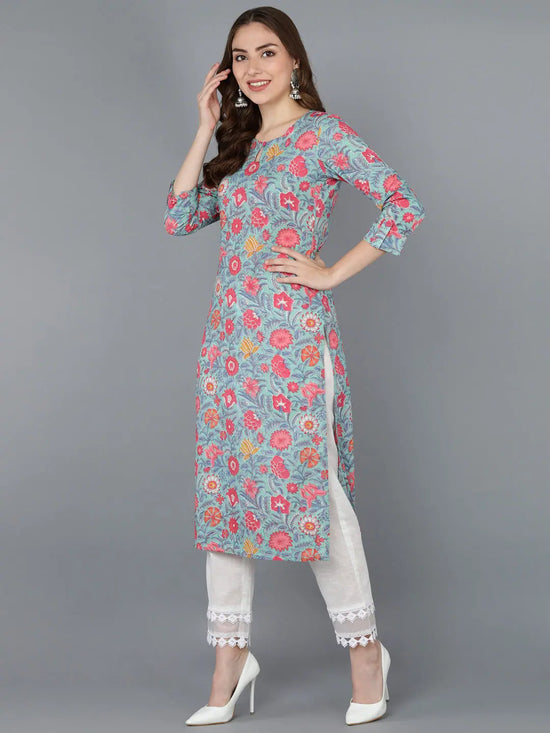 Ahika Women Blue Cotton Floral Printed 4