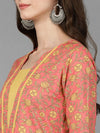 Ahika Women Peach Cotton Floral Printed Kurtas