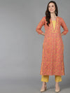 Ahika Women Peach Cotton Floral Printed Kurtas