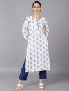 Ahika Women White Cotton Geometric Printed Kurtas