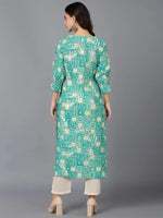 Ahika Women Turquoise Blue Silk Geometric Printed Kurtas