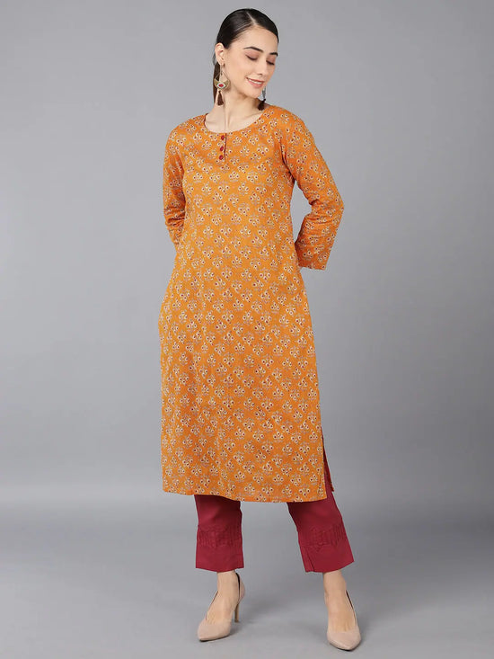 Ahika Women Orange Cotton Ethnic Motifs Solid Kurtas