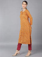 Ahika Women Orange Cotton Ethnic Motifs Solid Kurtas