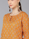 Ahika Women Orange Cotton Ethnic Motifs Solid Kurtas