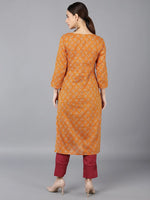 Ahika Women Orange Cotton Ethnic Motifs Solid Kurtas