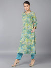 Ahika Women Green Silk Ethnic Motifs Printed Kurtas